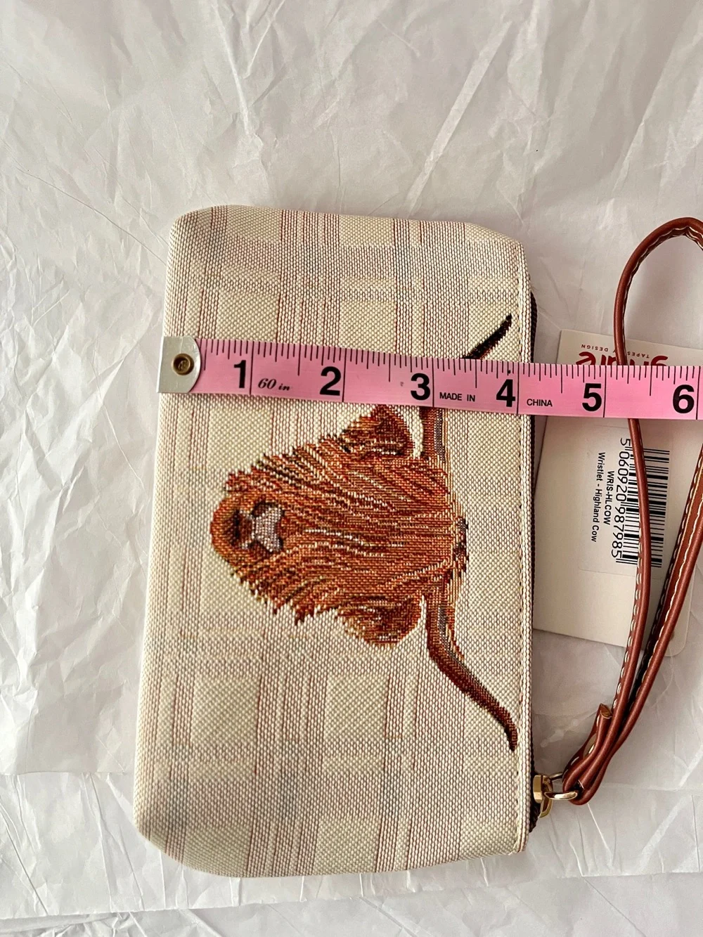 Signare Tapestry Highland Cow Wristlet Bag Embroidered Cottagecore Cozy Travel